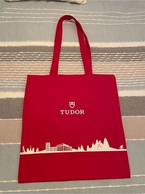 Tudor Bright Red Canvas Tote with White Logo